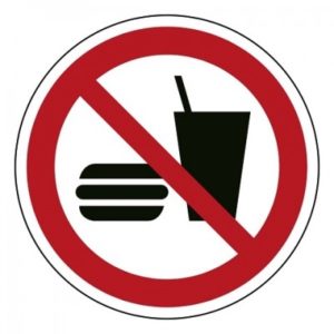 eten en drinken verboden, sticker, ISO 7010, BHV, EHBO, VCA, verbod
