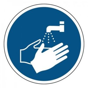 handen wassen verplicht, sticker, ISO 7010, ARBO, VCA, gebod
