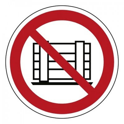 goederen opslaan of neerzetten verboden, sticker, ISO 7010, BHV, VCA, verbod